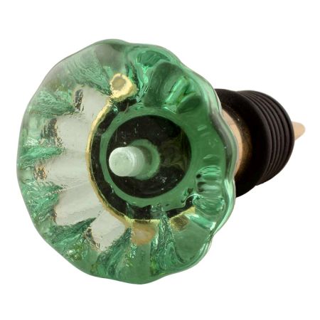 Mint Paneled Sides Glass Wine Stopper in Golden Fitting